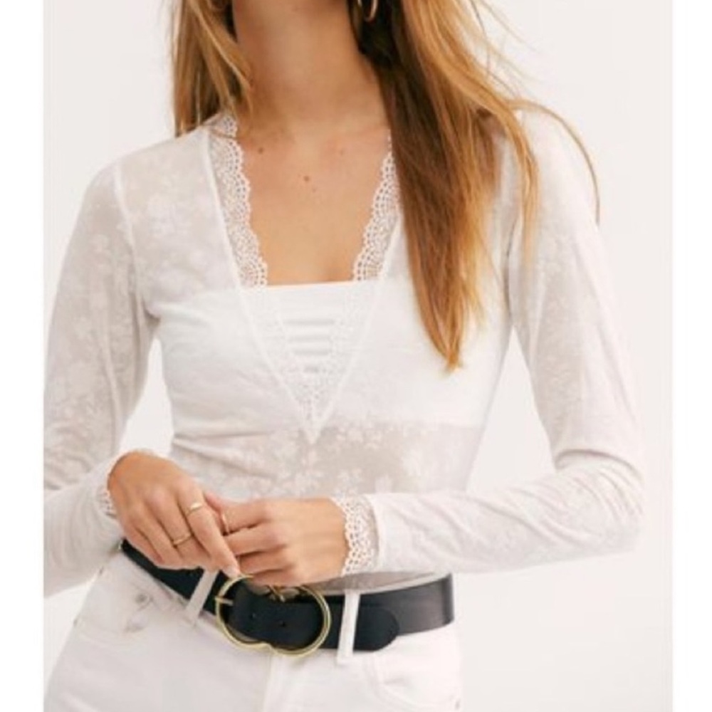 Free People White Lace Bandeau Bodysuit